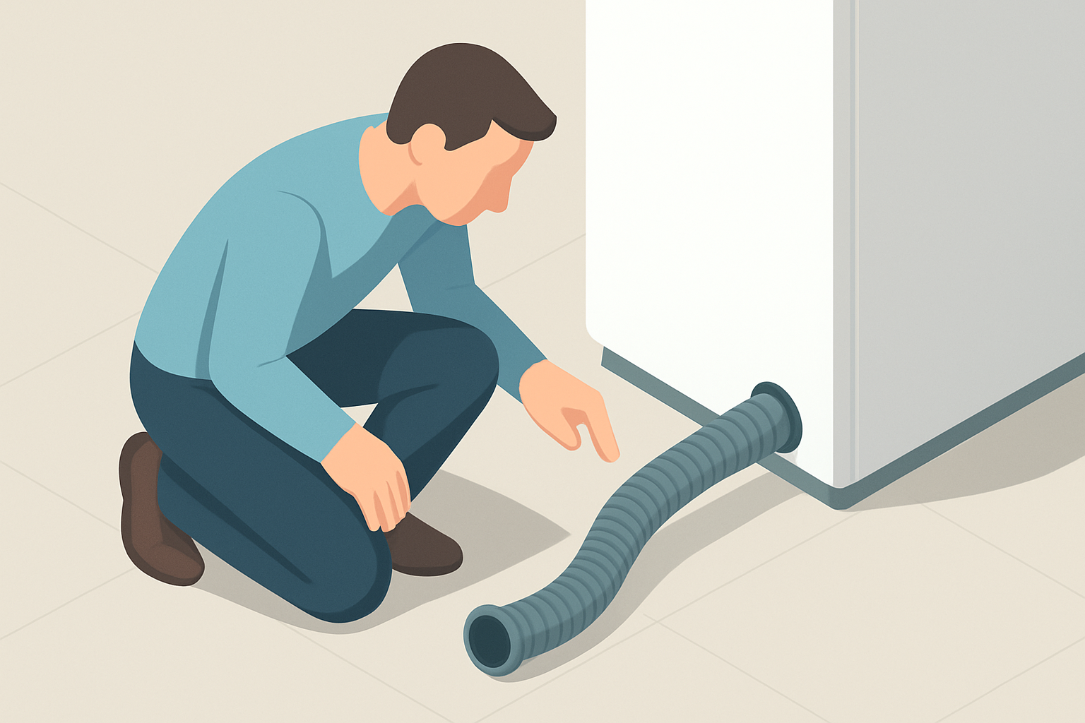 ドレンホースの排出口を確認している様子