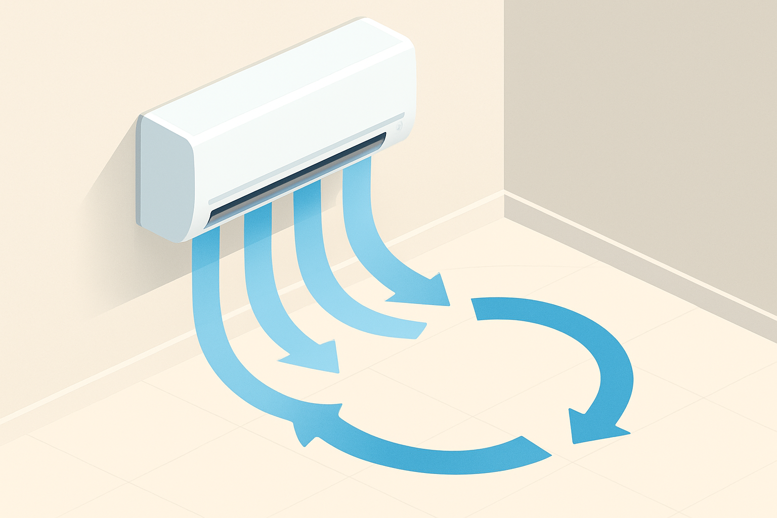 エアコン送風で空気が循環するイメージ