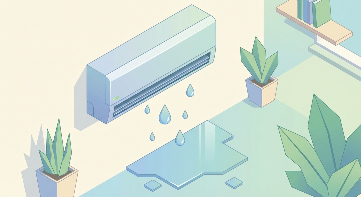 エアコン本体から水滴がポタポタ落ちている様子のイラスト