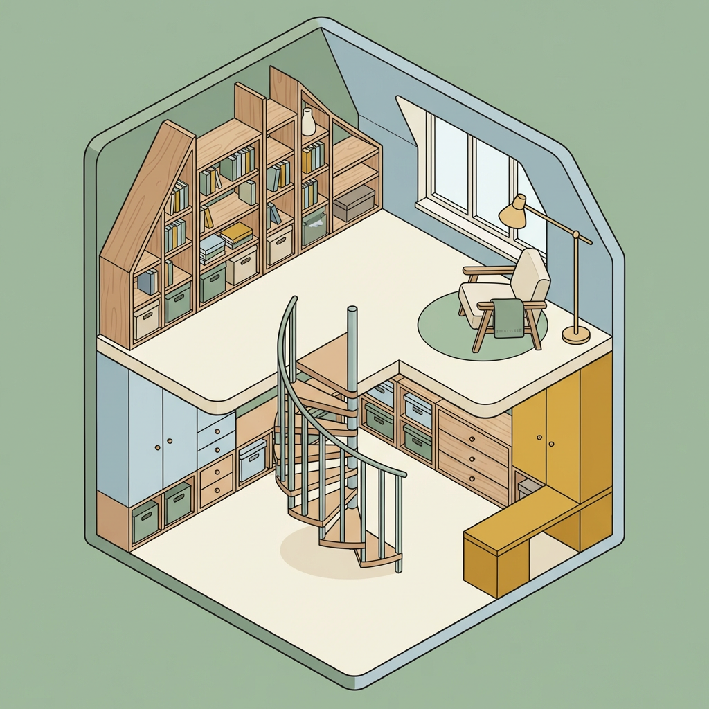 屋根裏部屋の活用シーン（収納や読書スペース）