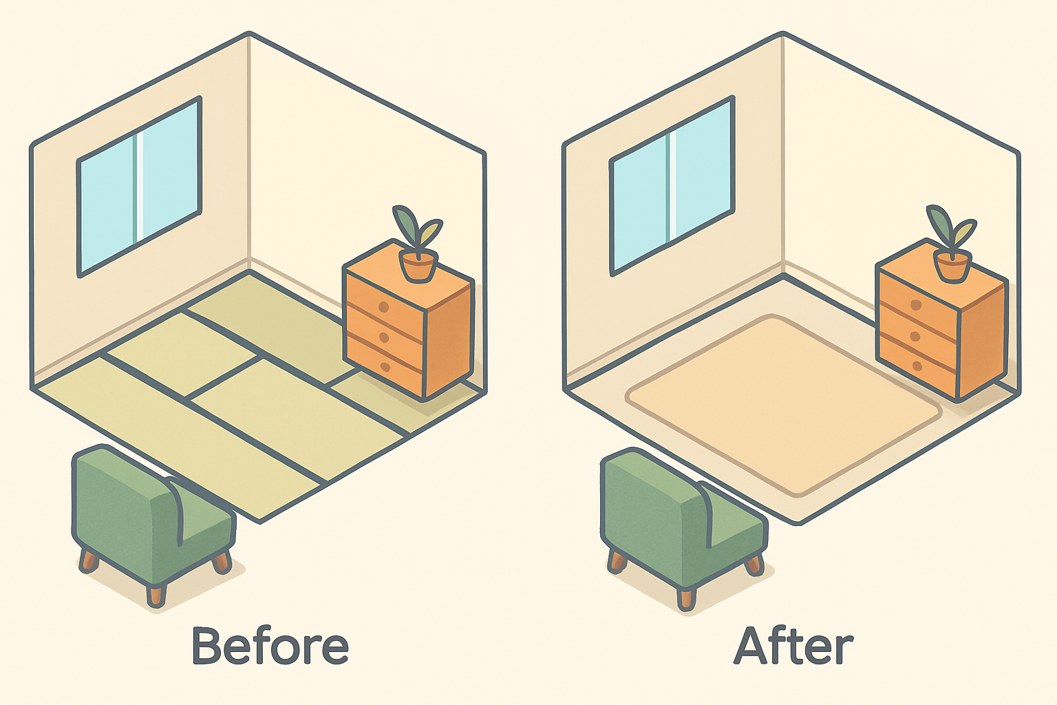 張替え前後のビフォーアフター比較イメージ