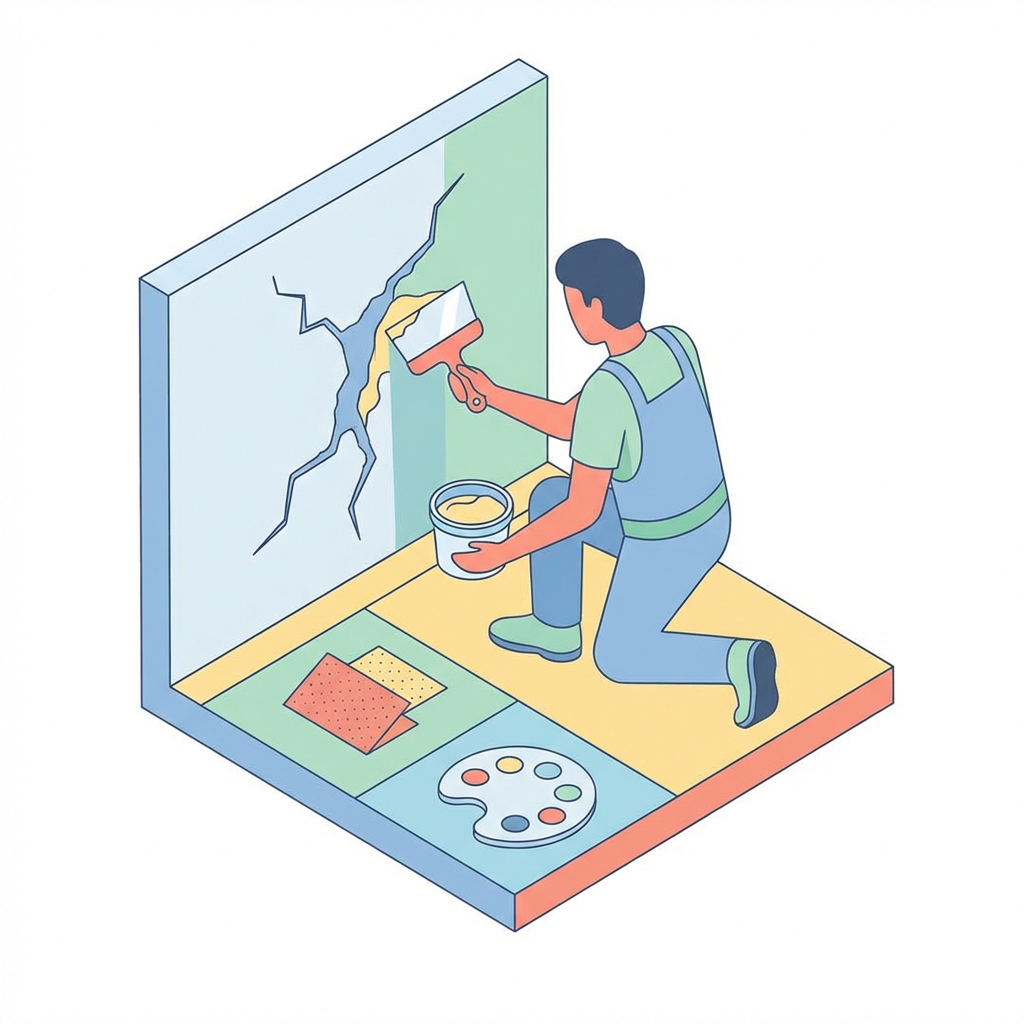 パテで傷を埋めてヘラでならしている作業イメージ