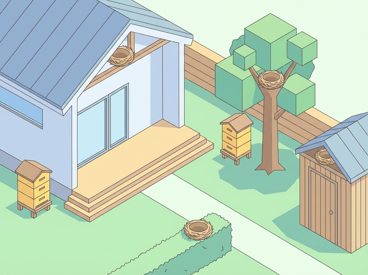 軒下や庭木など巣が作られやすい場所のイメージ