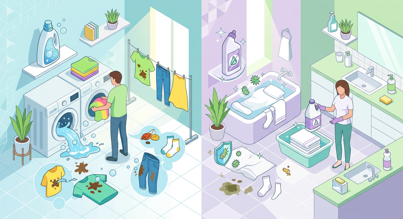 洗剤・漂白剤の使い分け比較イメージ