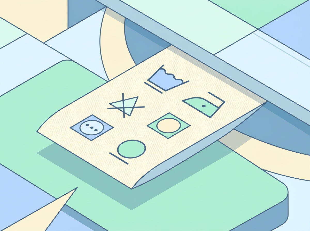 服のタグに印刷された洗濯記号のクローズアップ