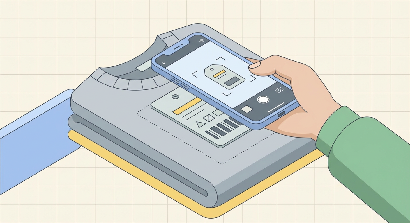 スマホで服のタグを撮影している様子