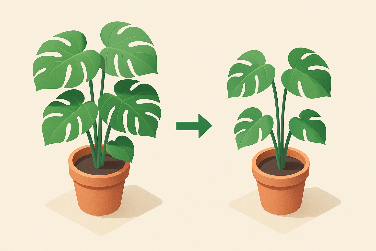剪定前と剪定後のモンステラ比較イメージ