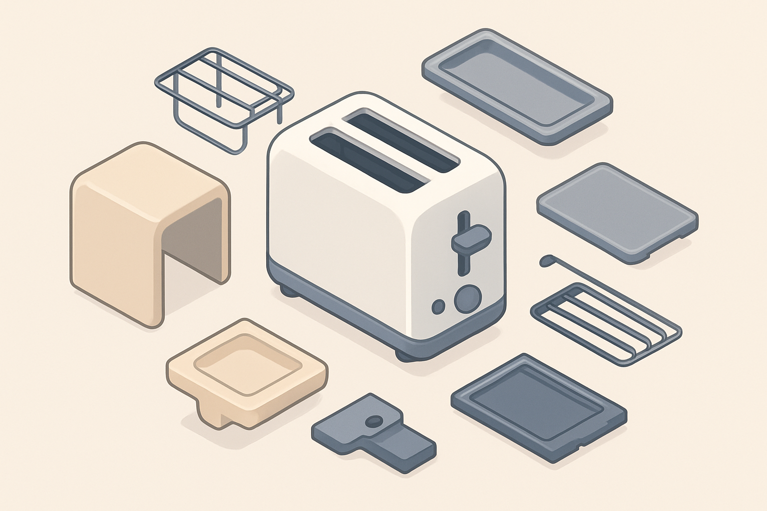 トースターのパーツを分解したイメージ