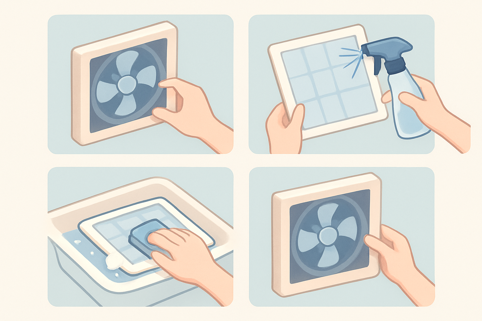 換気扇フィルターの掃除手順イメージ