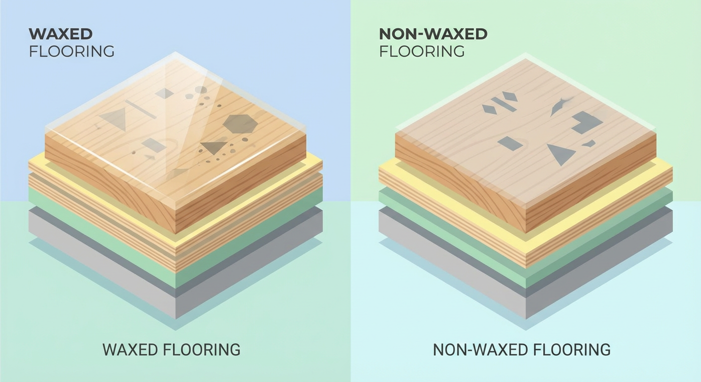 ワックスフローリングとノンワックスフローリングの断面比較イメージ