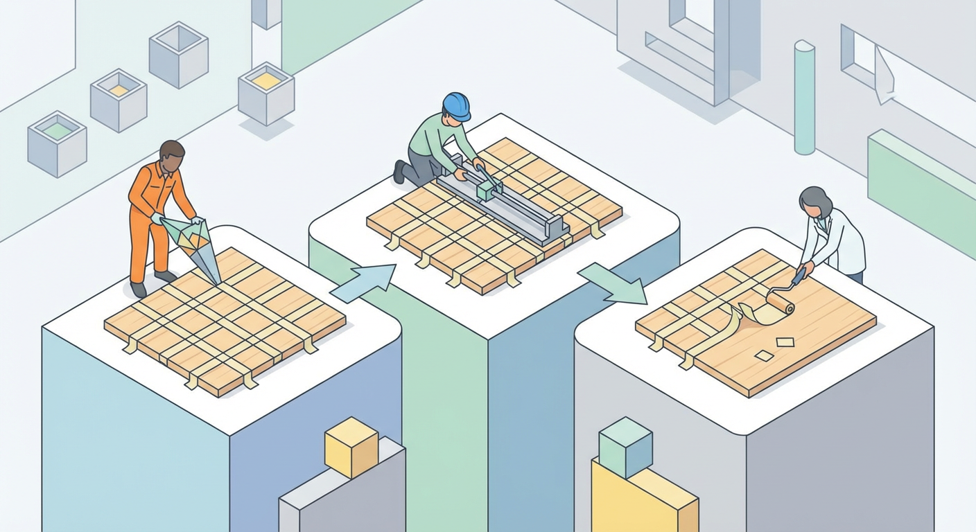 フローリングの密着テストの手順イメージ