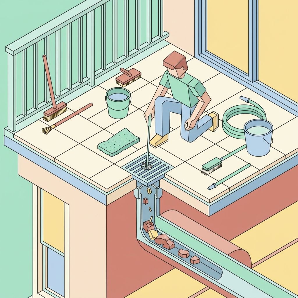 ベランダの排水溝を掃除しているイメージ