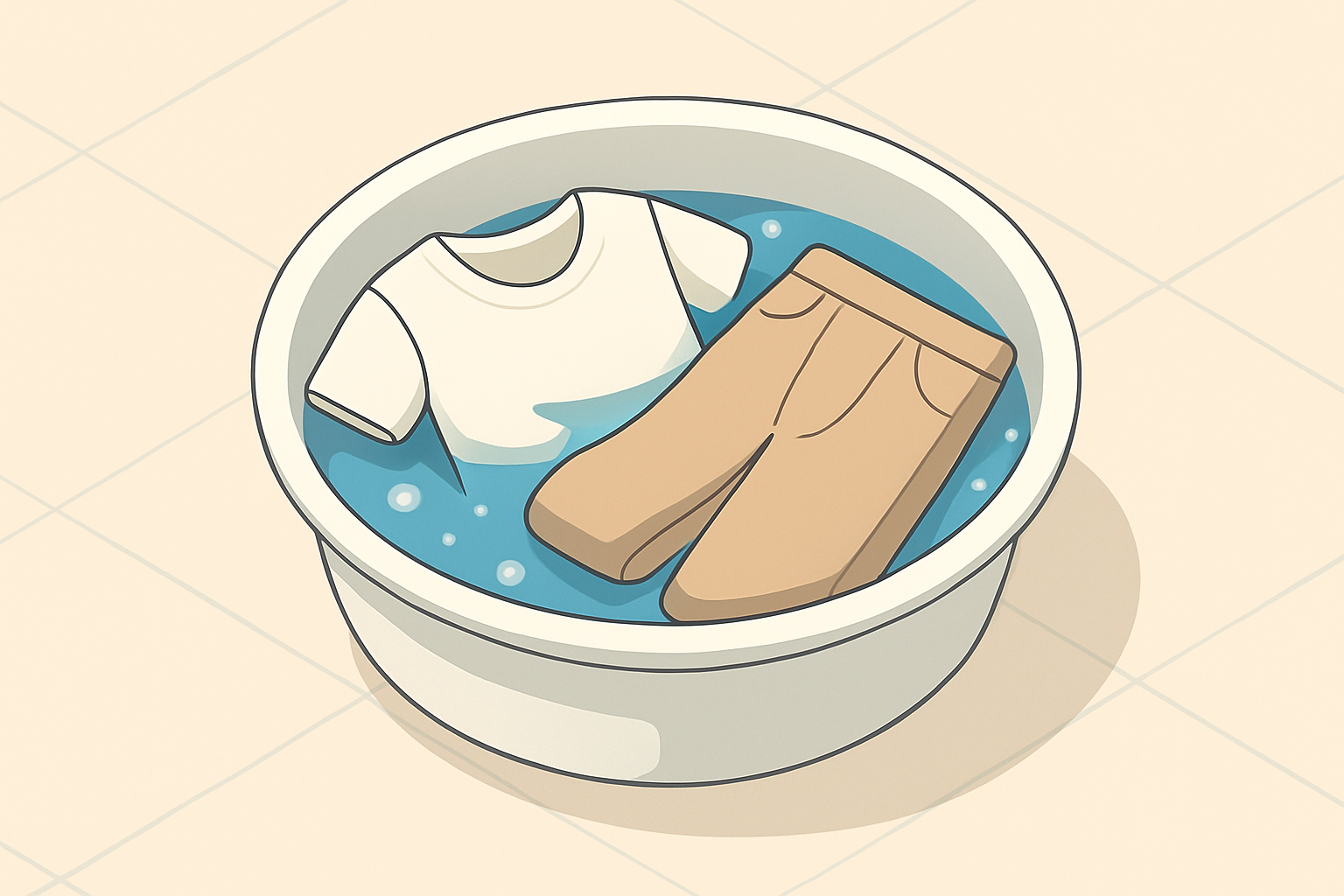 洗面器に衣類をつけ置きしている様子