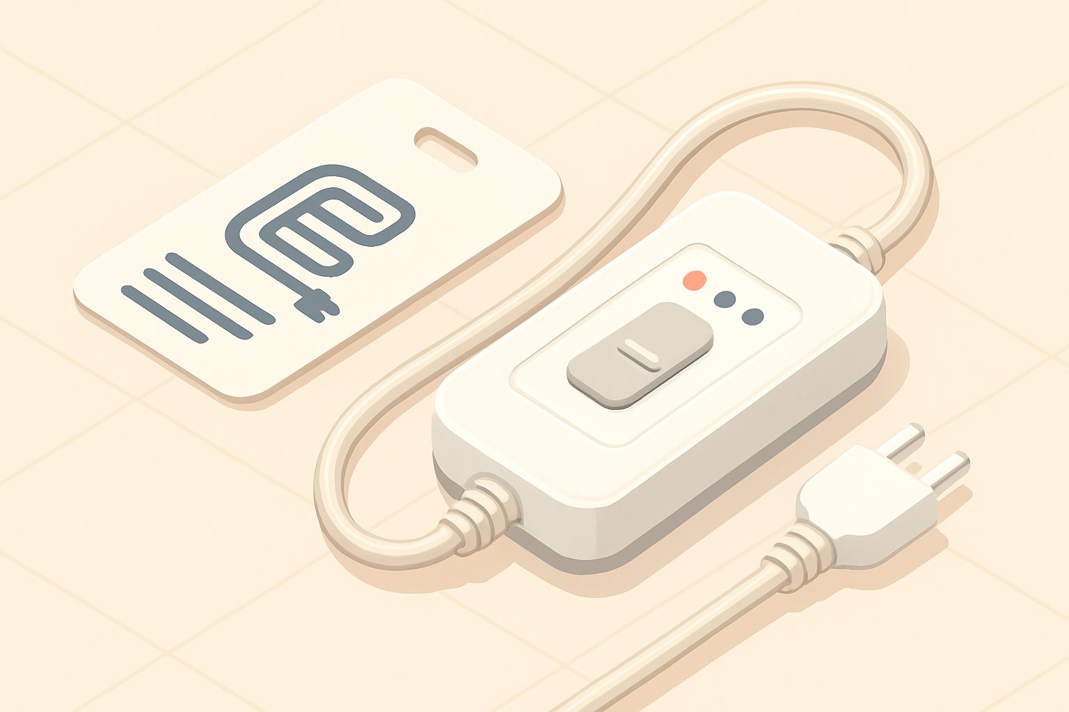 電気毛布のタグとコントローラーを並べて確認しているイメージ